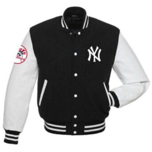 Letterman NY Yankees Varsity Black Jacket white sleeves