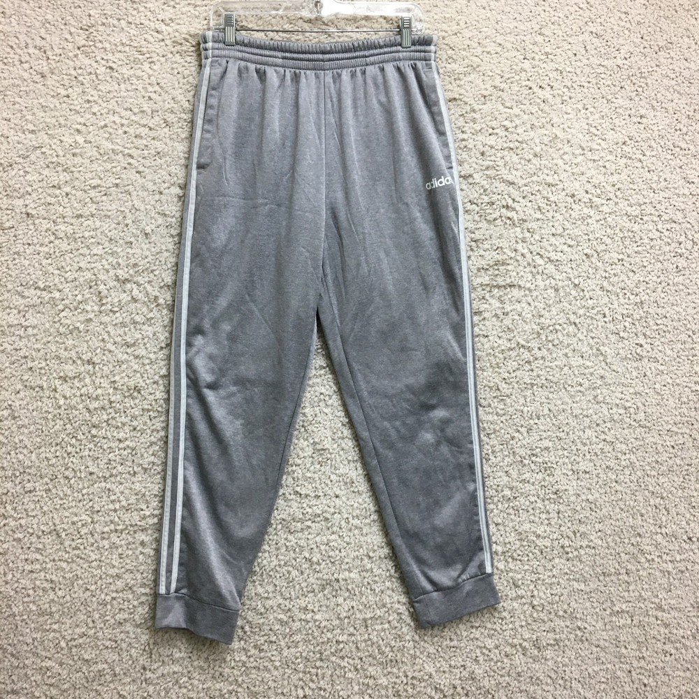 Adidas Pants Large Adult Gray Jogger Fleece Sweatpants Pocket 3 Stripes Mens L