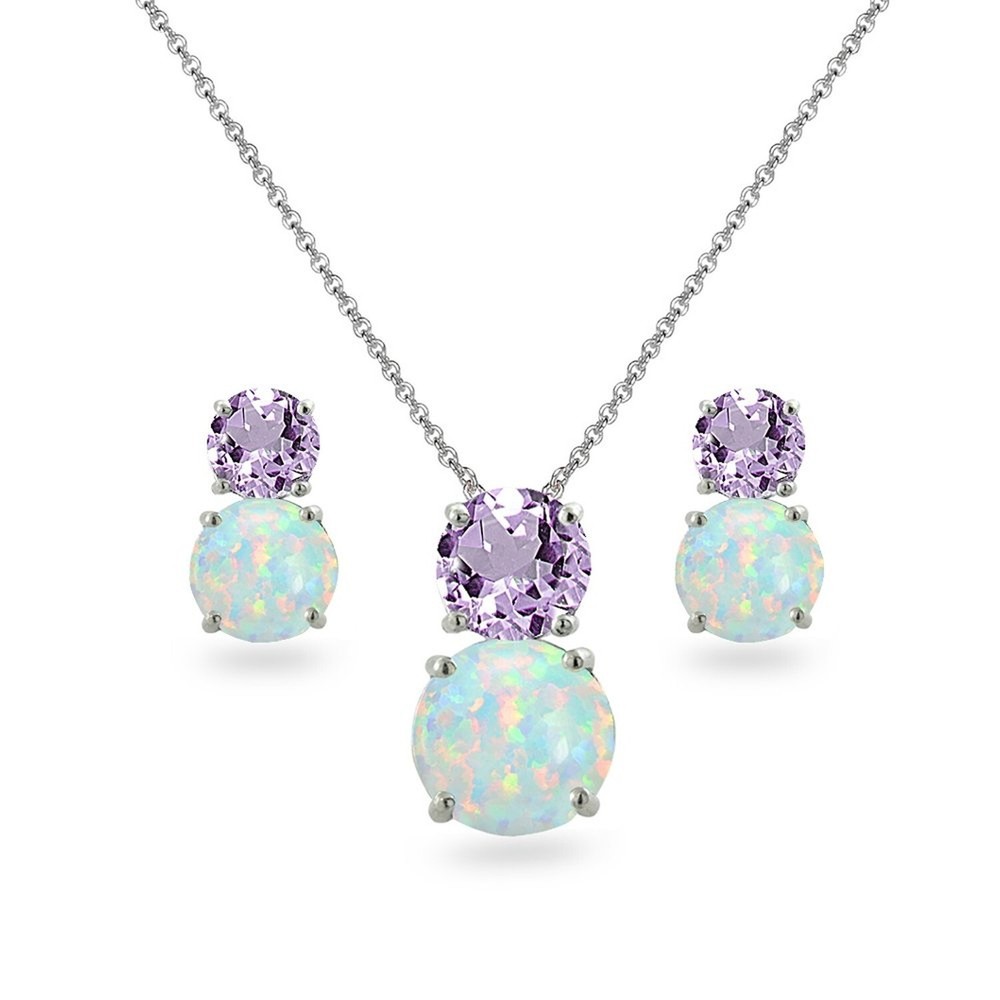 B. BRILLIANT Opal Necklace and Earrings Jewelry Set for Women or Bridesmaids,...