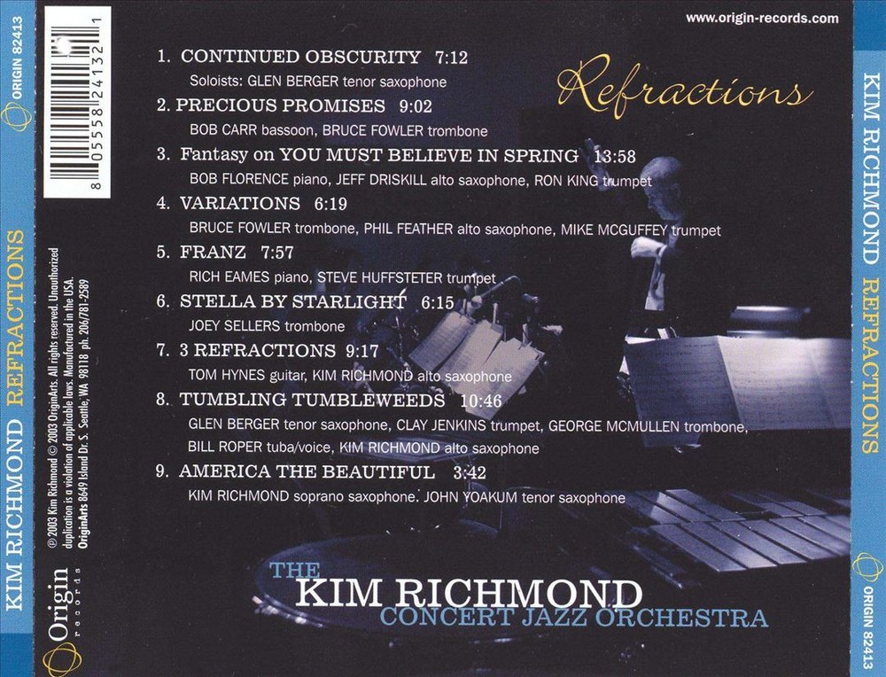 KIM RICHMOND CONCERT JAZZ ORCHESTRA REFRACTIONS NEW CD
