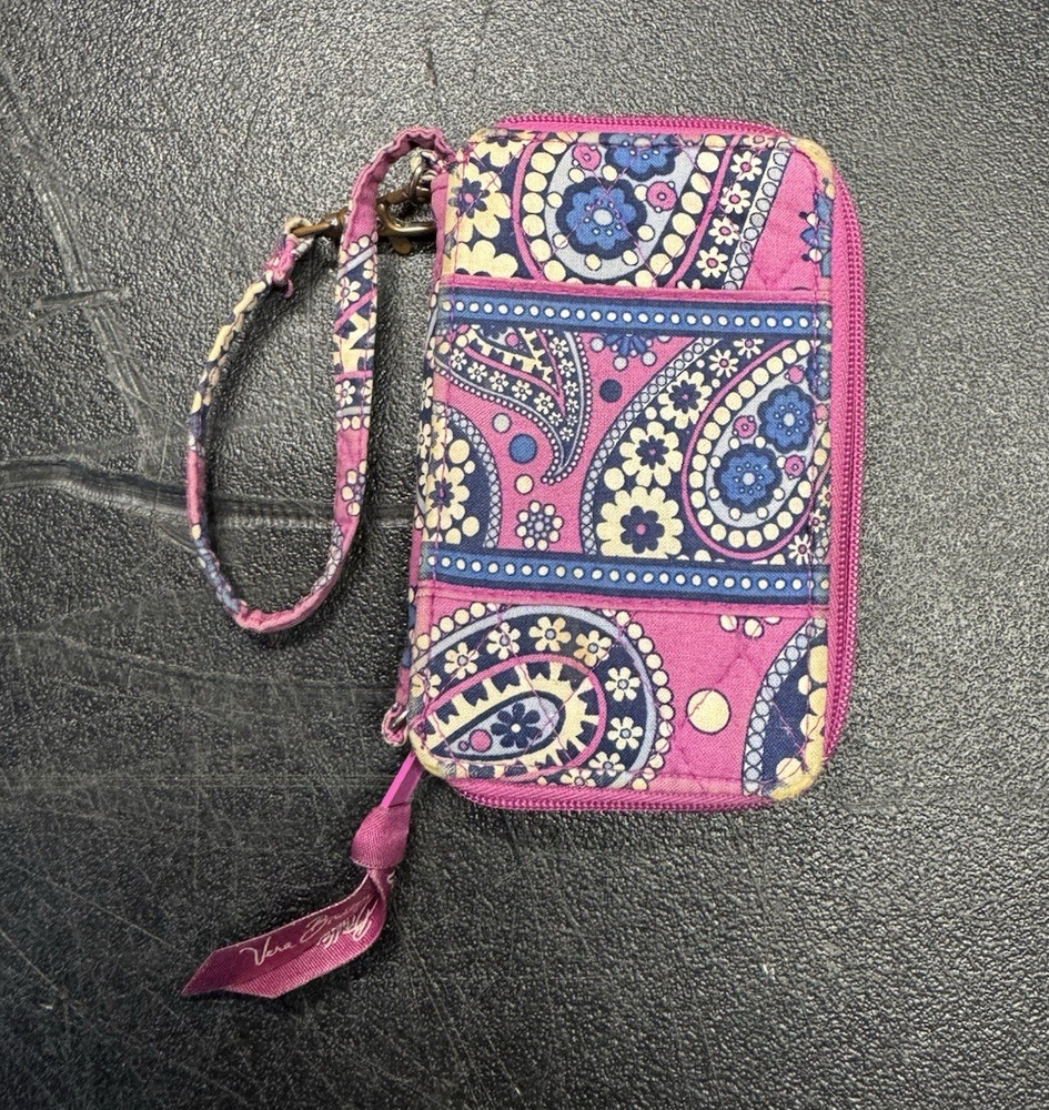 Vera Bradley Pink Paisley Women's Wristlet Wallet with Zipper, Wrist Strap
