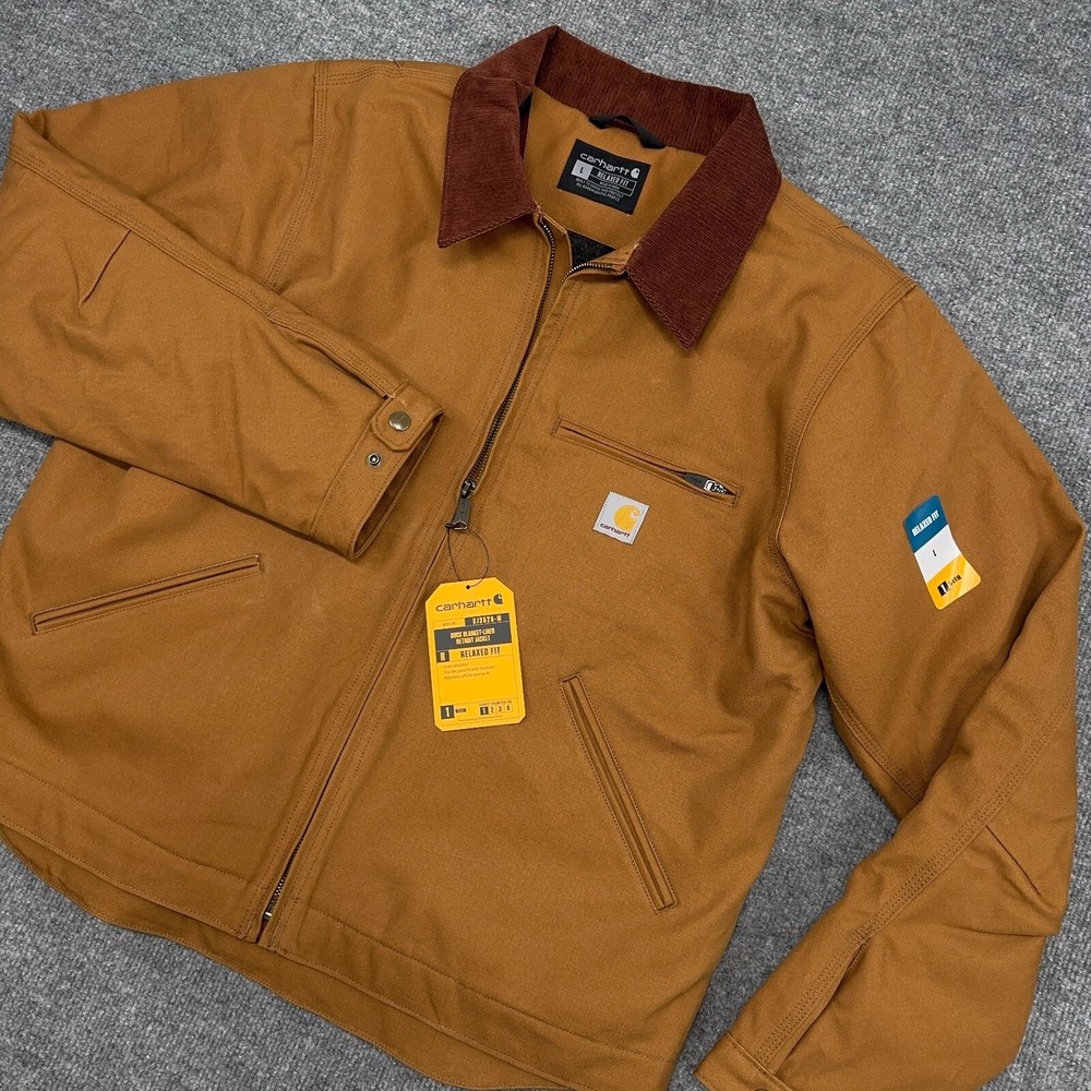 Carhartt Mens Detroit Jacket Brown Duck Canvas Relaxed Fit Blanket Lined New