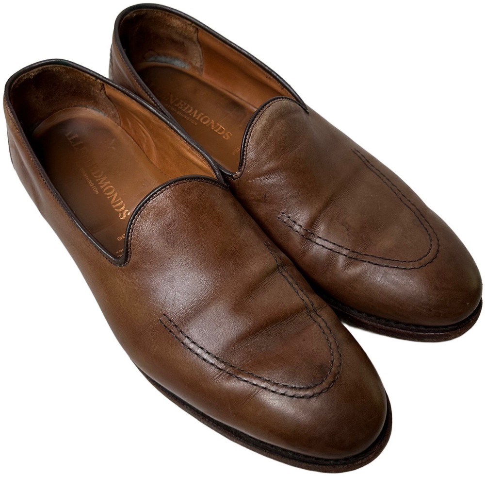 ALLEN EDMONDS MACRAE APRON STITCH LOAFER 11 D Brown LEATHER