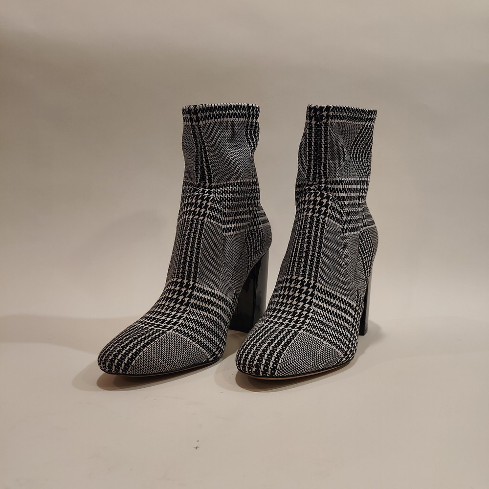 Aldo Lovelee 4in Heel Ankle Booties Shoes 9 Black White Houndstooth Zip Stretch