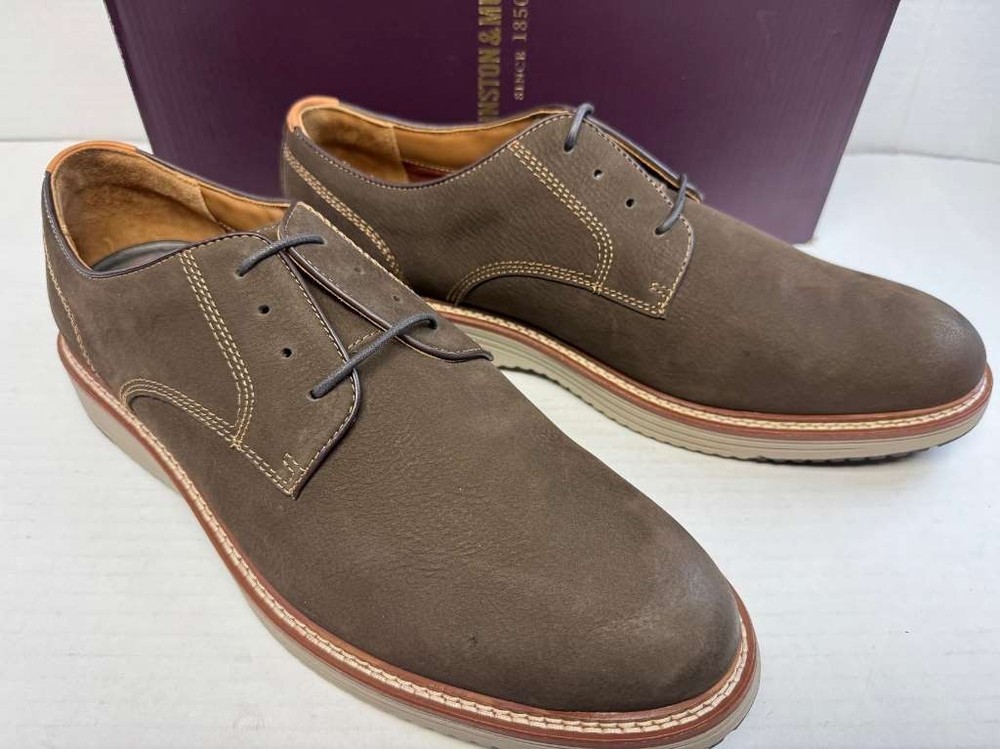 Johnston & Murphy Upton Plain Toe Lace Up Dress Shoe, Dark Brown Nubuck, 10.5 M