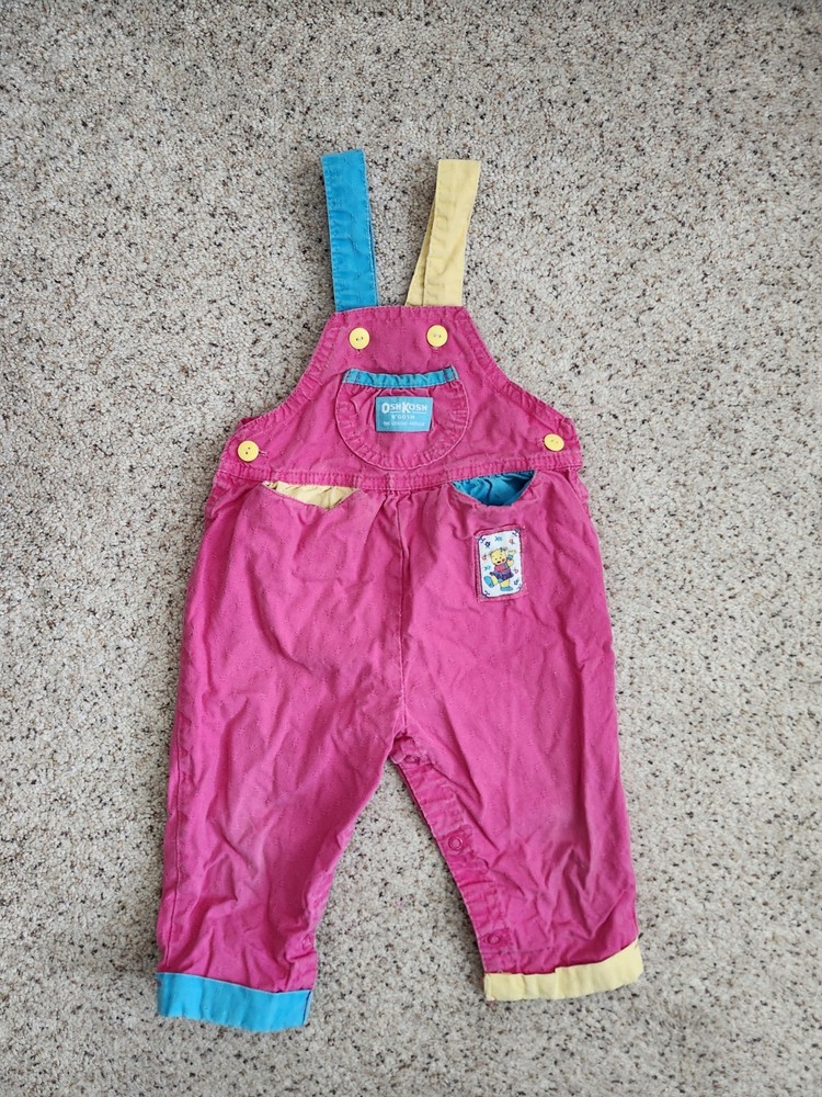 Oshkosh vintage pink colorblock baby overalls Size 18 months Usa