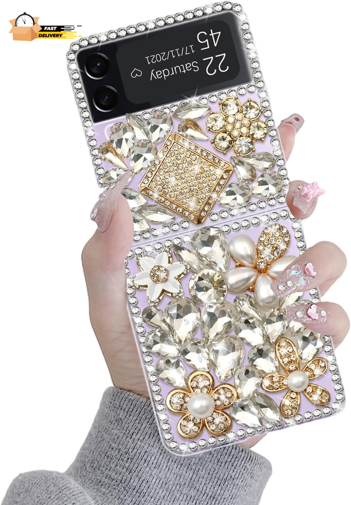 for Samsung Galaxy Z Flip 3 5G Case, 3D Handmade Sparkle Stunning Stones C