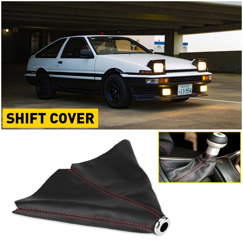 Black PVC Manual Gear Knob with Red Stitch for Car Shifter Boot Cover