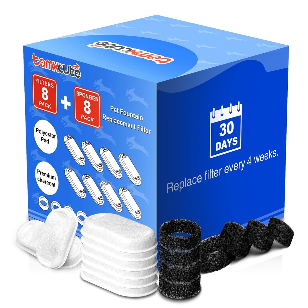 Official Tomxcute Cat Water Fountain Filters for 108oz/3.2L and 135oz/4.0L Ad...