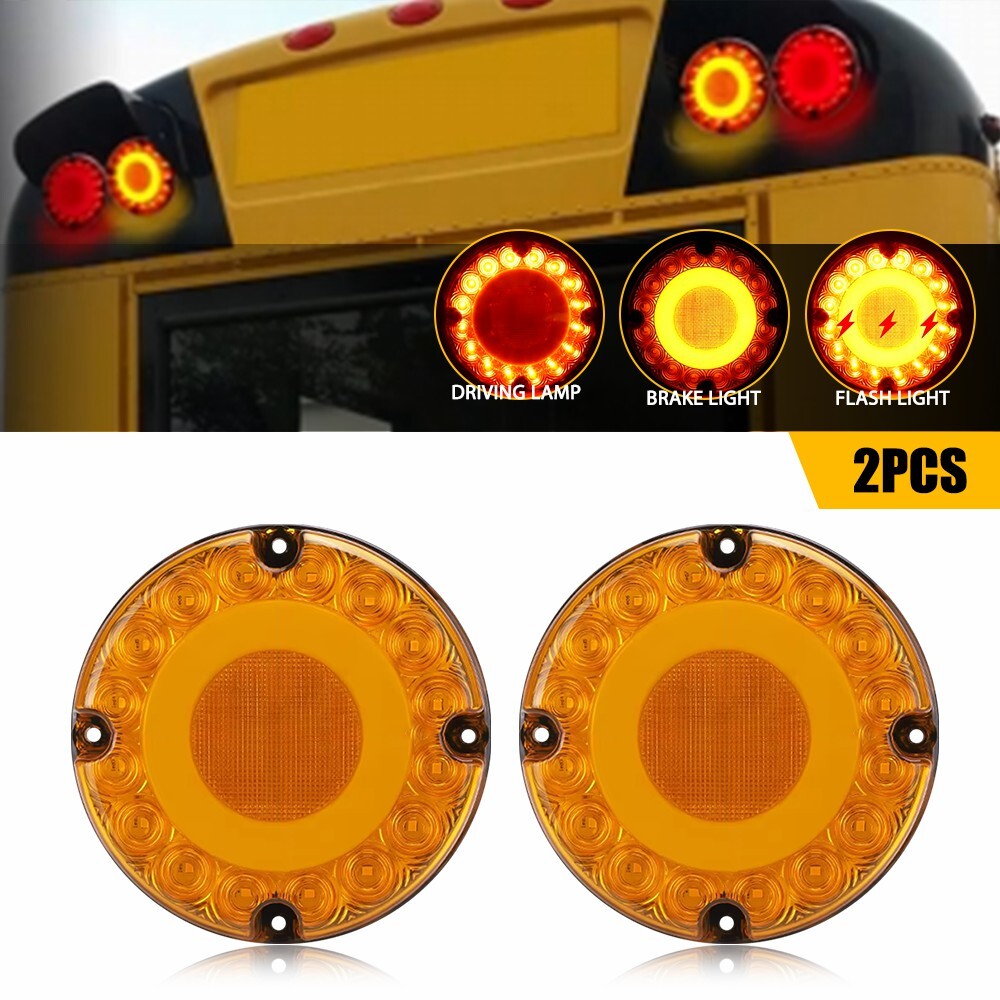 2PC 7in Round LED Amber Tail Brake Turn Signal Lights for Bus Truck Trailer DRL