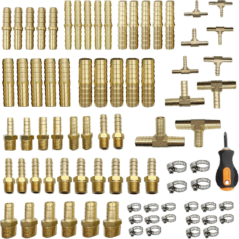 82 Pcs Brass Hose Barb Fittings Assortment Kits 1/8