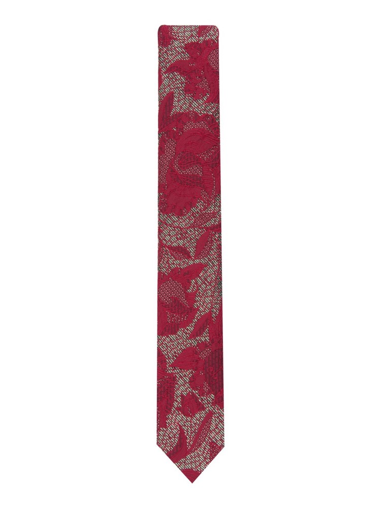 Red Patterned Slim Neck Tie for Men