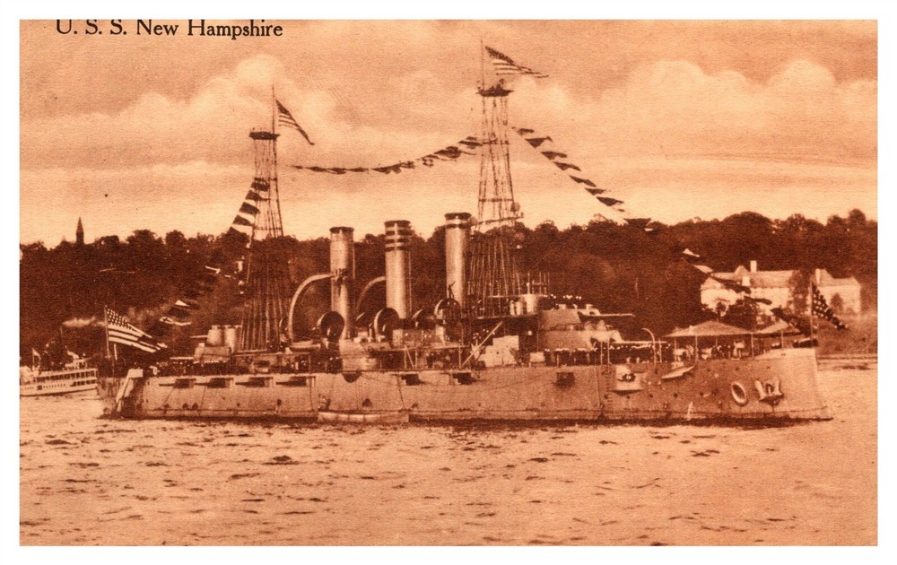 USS New Hampshire Navy WWI Connecticut Class Battleship 1908 Sepia Postcard AE18