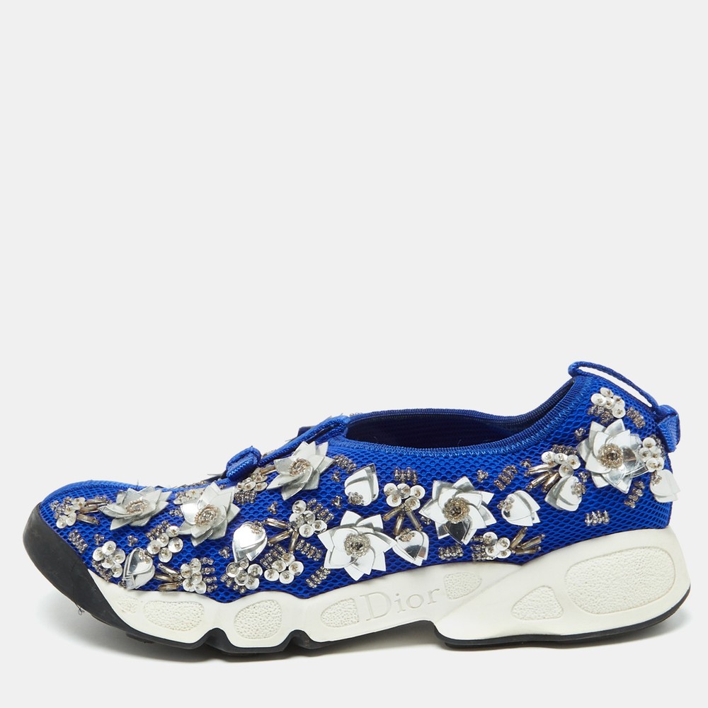 Dior Blue Mesh Embellished Sneakers Size 35 Slip-On Style