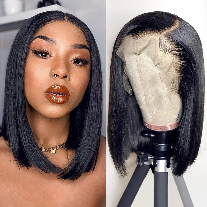 Glueless Short Bob Wig Straight Lace Front Human Hair Pre Plucked