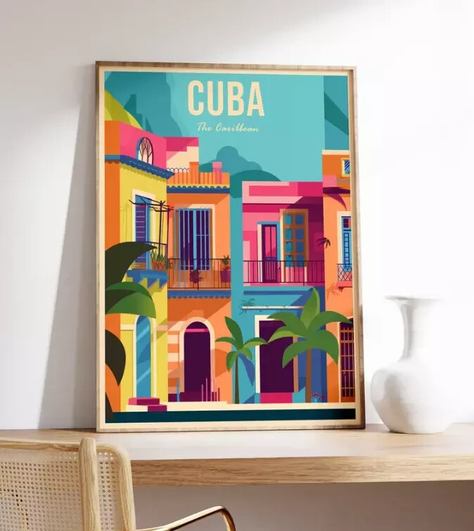 Cuba Travel Poster - Vintage Cuba Poster, Havana Poster, Caribbean Theme