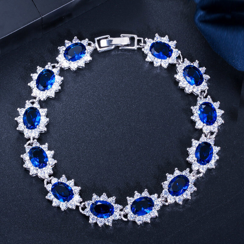 Silver Plated Cubic Zirconia Sunflower Tennis Bracelet for Women