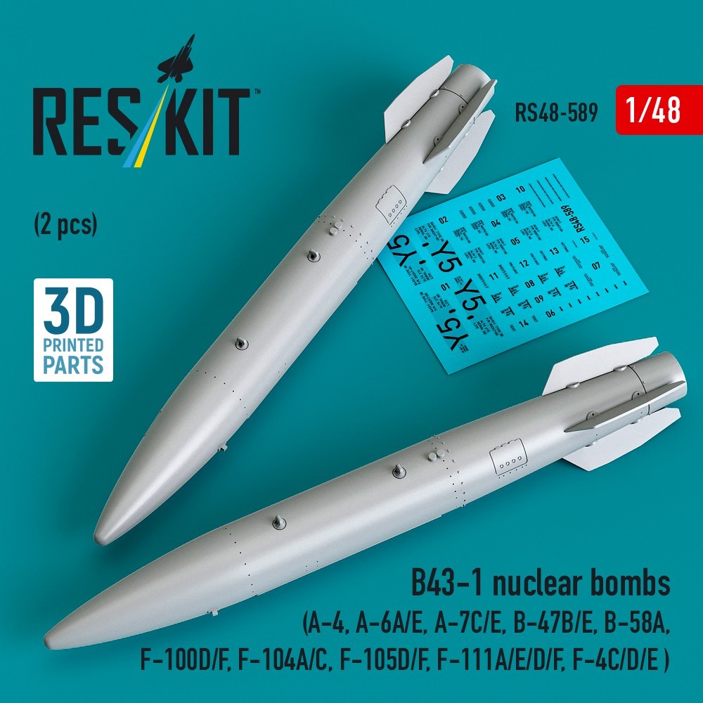 1/48 B43-1 Nuclear Bombs Resin Aircraft Weapons Set (2 pcs) ResKit RS48-0589