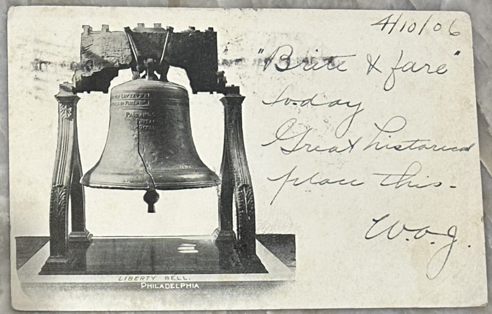 Vintage 1906 Postcard Liberty Bell Philadelphia PA Ben Franklin Stamp