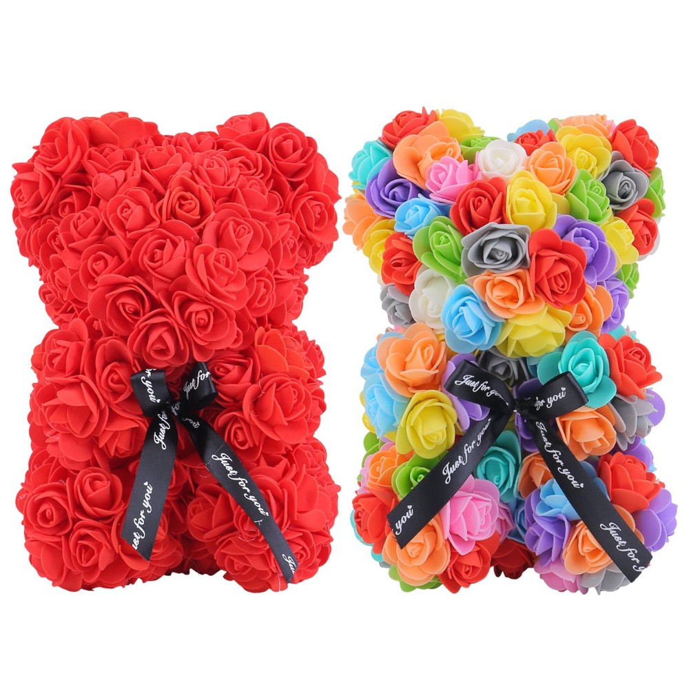 Eternal Rose Bear for Valentine's & Mother's Day Gift with Artificial Flowers