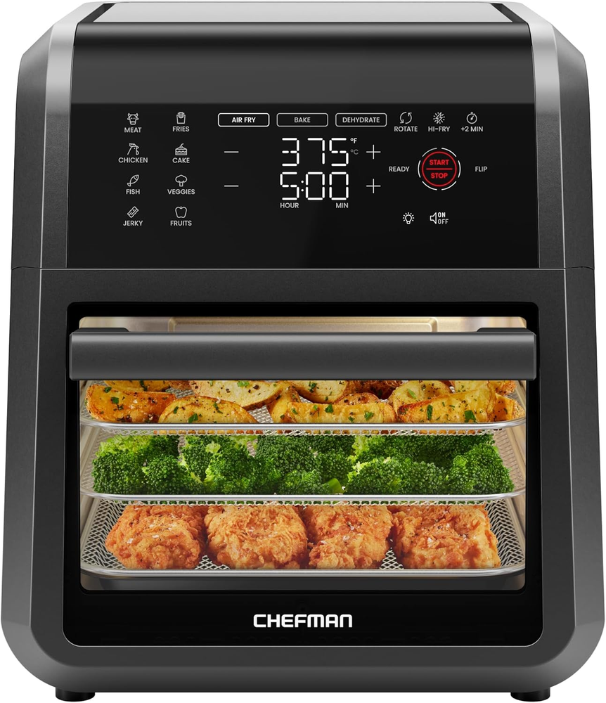 12QT 6-in-1 Air Fryer Oven with Digital Touchscreen & 12 Presets for Family Cooking