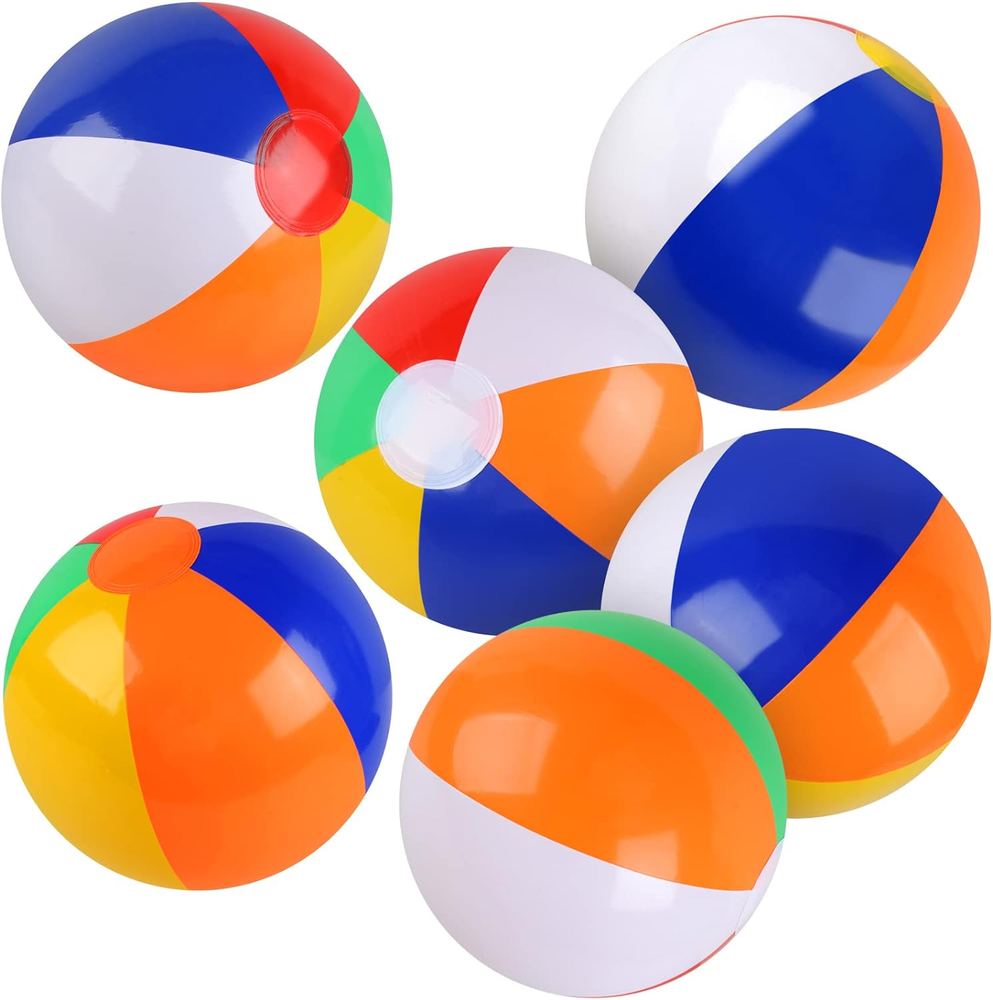 6 Pack 10 Inch Rainbow Beach Balls for Kids Pool Party Toys