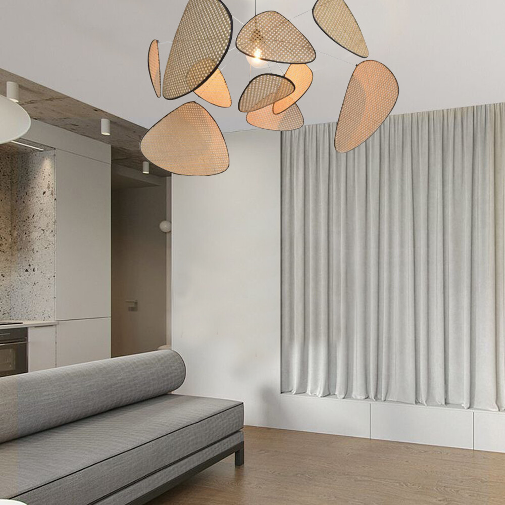 40W 110V Bamboo Wicker Rattan Branch Chandelier Parlor Asian Art Pendant Lamp US