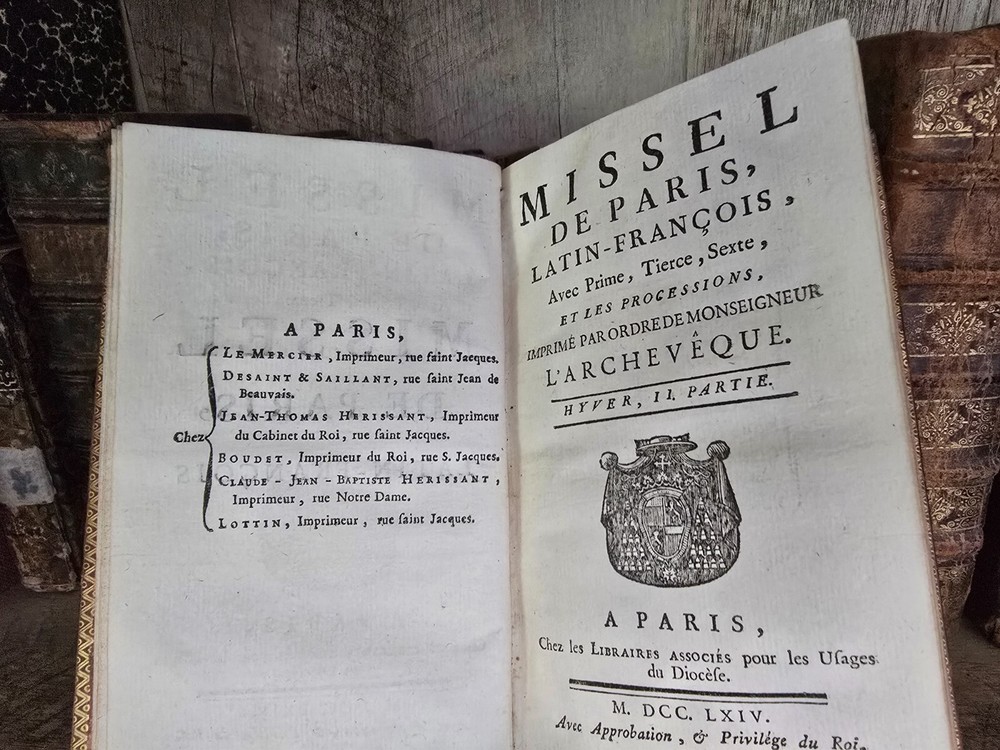 1764 Paris Missal - Rare Latin & French Religious Book