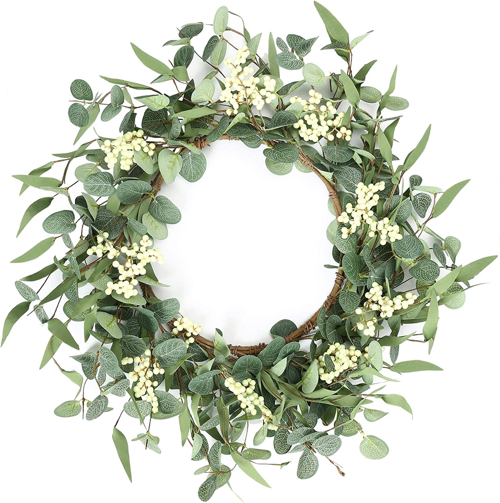 20 Inch Green Eucalyptus Wreath for Front Door Porch Window Decor