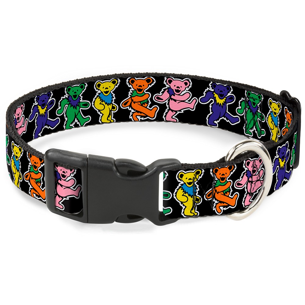 Plastic Clip Collar Dancing Bears Black/Multi Color WIDE-Large 20-31