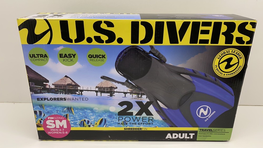 U.S. Divers Adult SM Men 4-7/Womens 5-8 Snorkeling/Diving Water Fins, Black/Blue