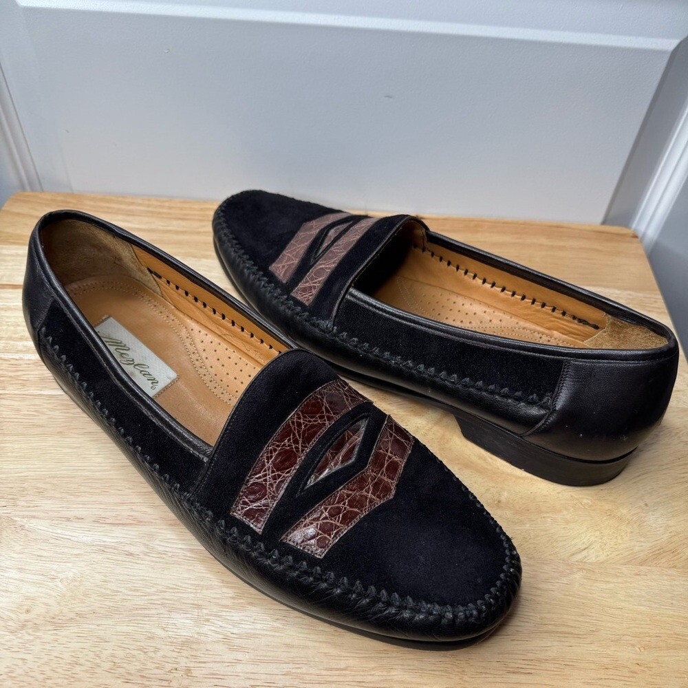 Mezlan Mens Size 12 Crocodile Suede Two Tone Loafers EUC