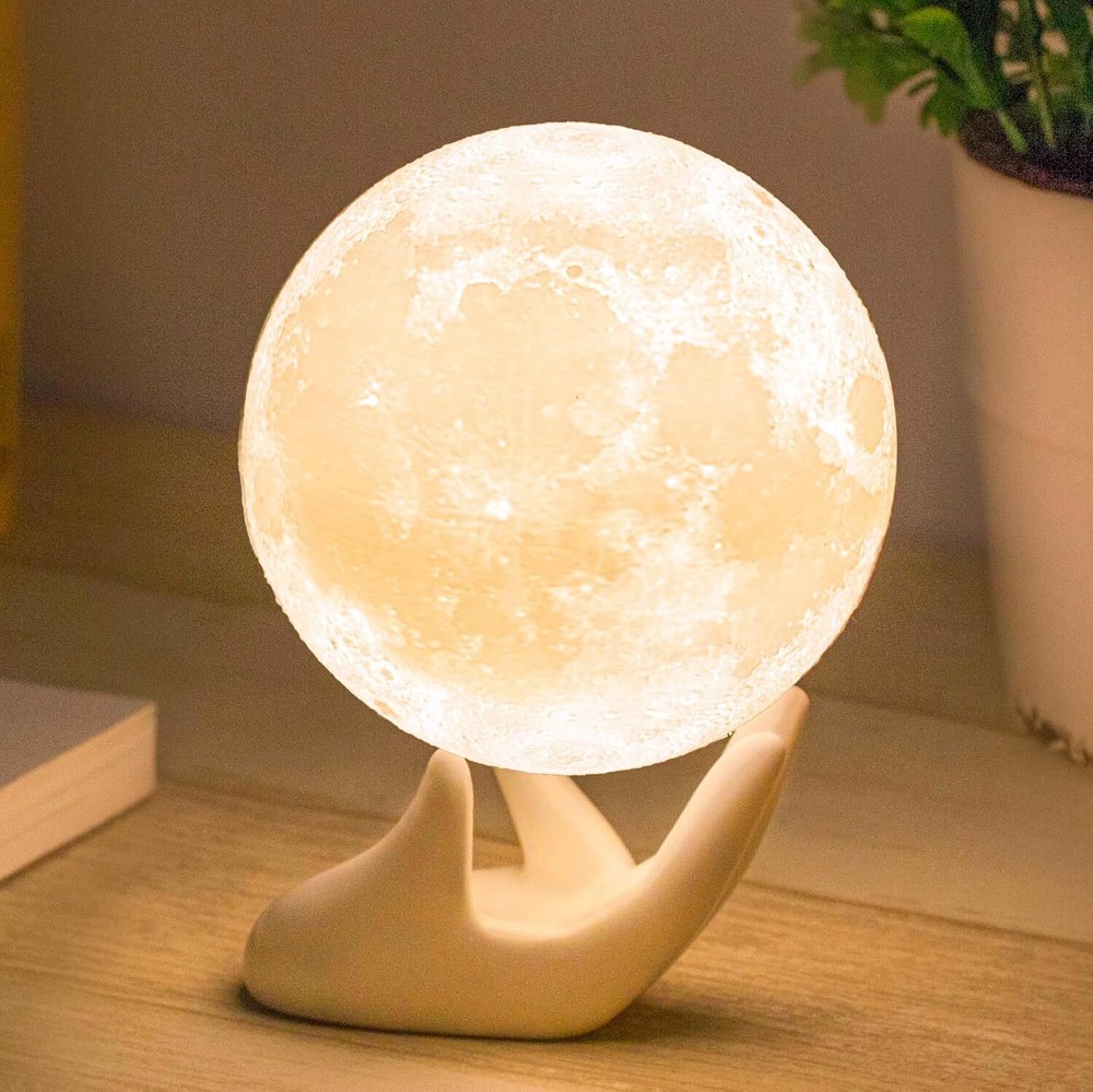 3D Moon Lamp with Ceramic Base, Christmas Day Gift, LED Night Light, Mood Lighti