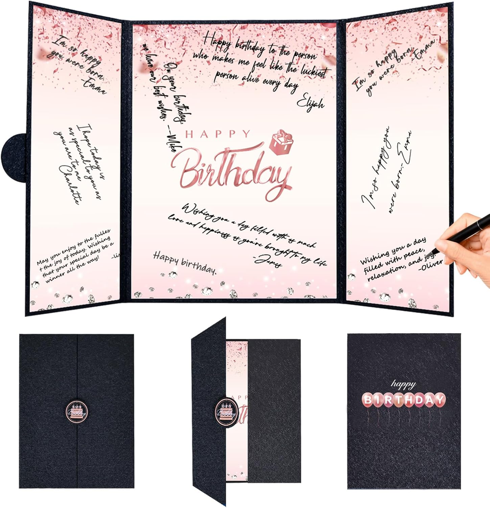 Black and Pink Happy Birthday Decorations for Women, Creative Birthday Guest Sig