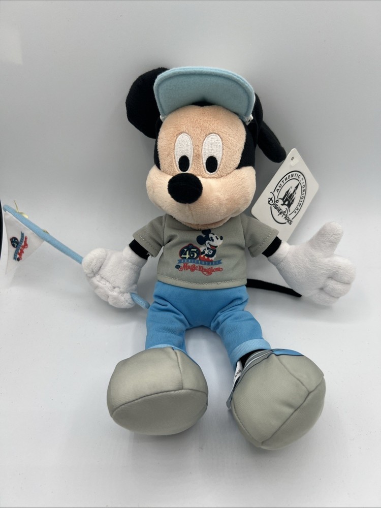 NWT Disney World 45th Anniversary Mickey Mouse Plush Toy with Magic Kingdom Flag