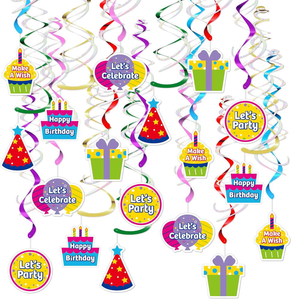 18Pcs Birthday Party Hanging Decorations - Colorful Swirl Streamers with 