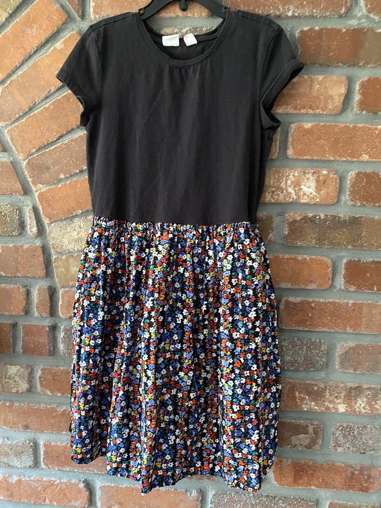 Gap Kids Girls Summer Dress Black Floral Cotton Party Holiday Size L (10)
