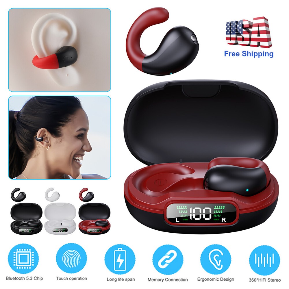 Bluetooth 5.3 Wireless Bone Conduction Sport Earbuds with Ear Clip Design