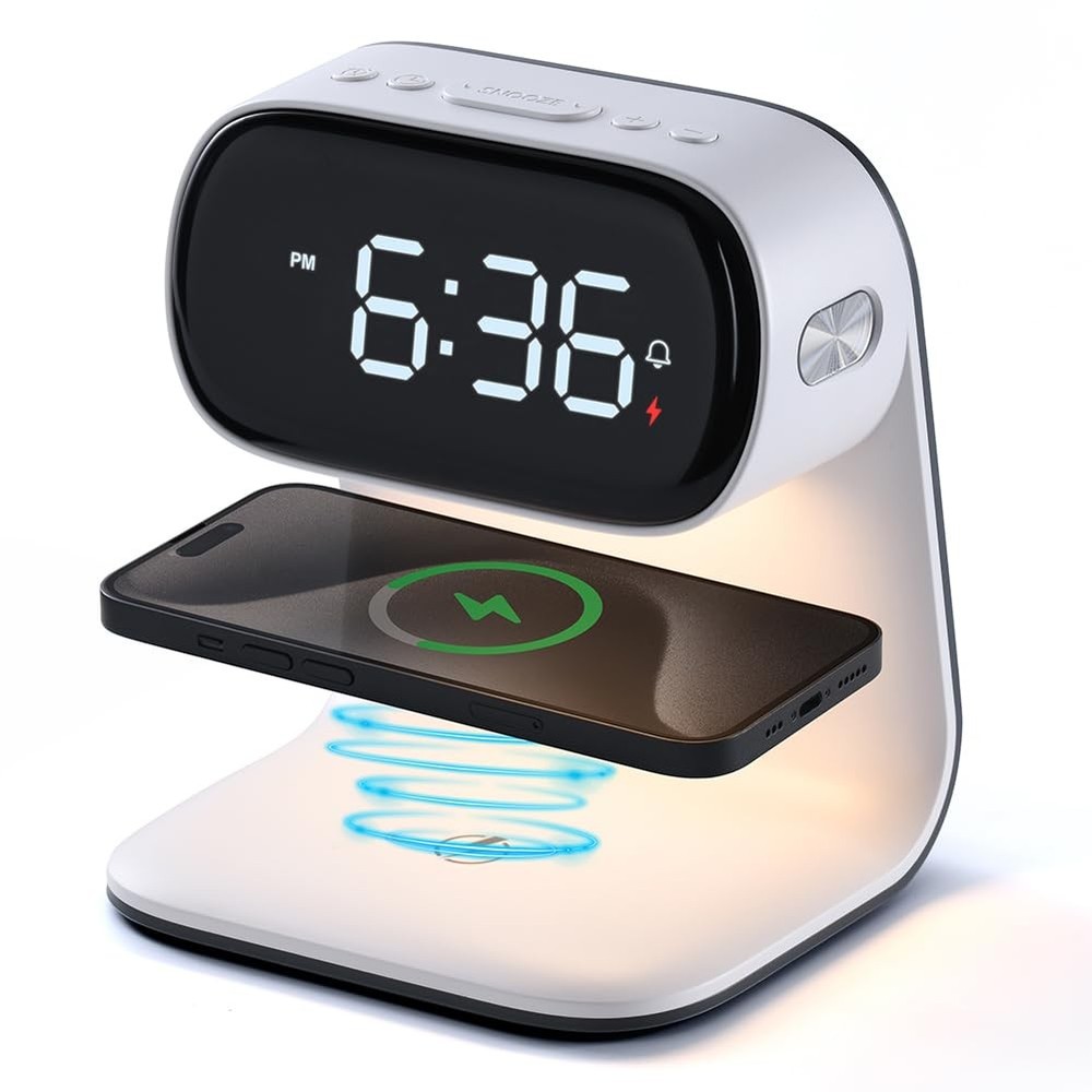 Alarm Clock with Wireless Charging,Dimmable Night Light,Snooze Function,10W F...