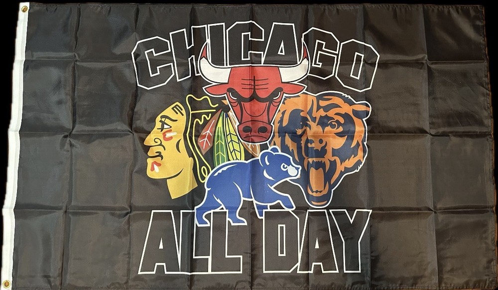 Chicago All Day Pride Teams Bears Bulls Cubs Blackhawks Flag 3 X 5Ft Banner Gift-image