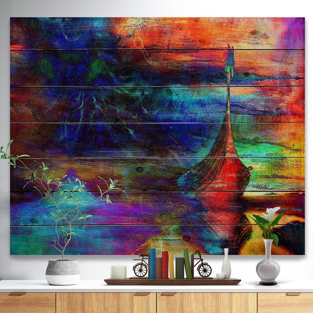 Designart 'Boat with Wood Dragon' Sea & Shore Print on  Small