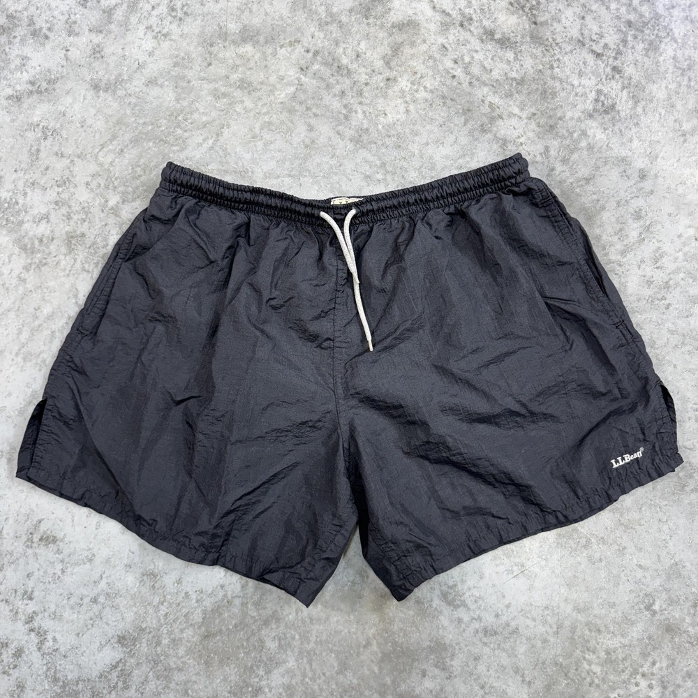 LL Bean Shorts Mens Large Black Nylon Drawstring Swim Trunks USA made 90s
