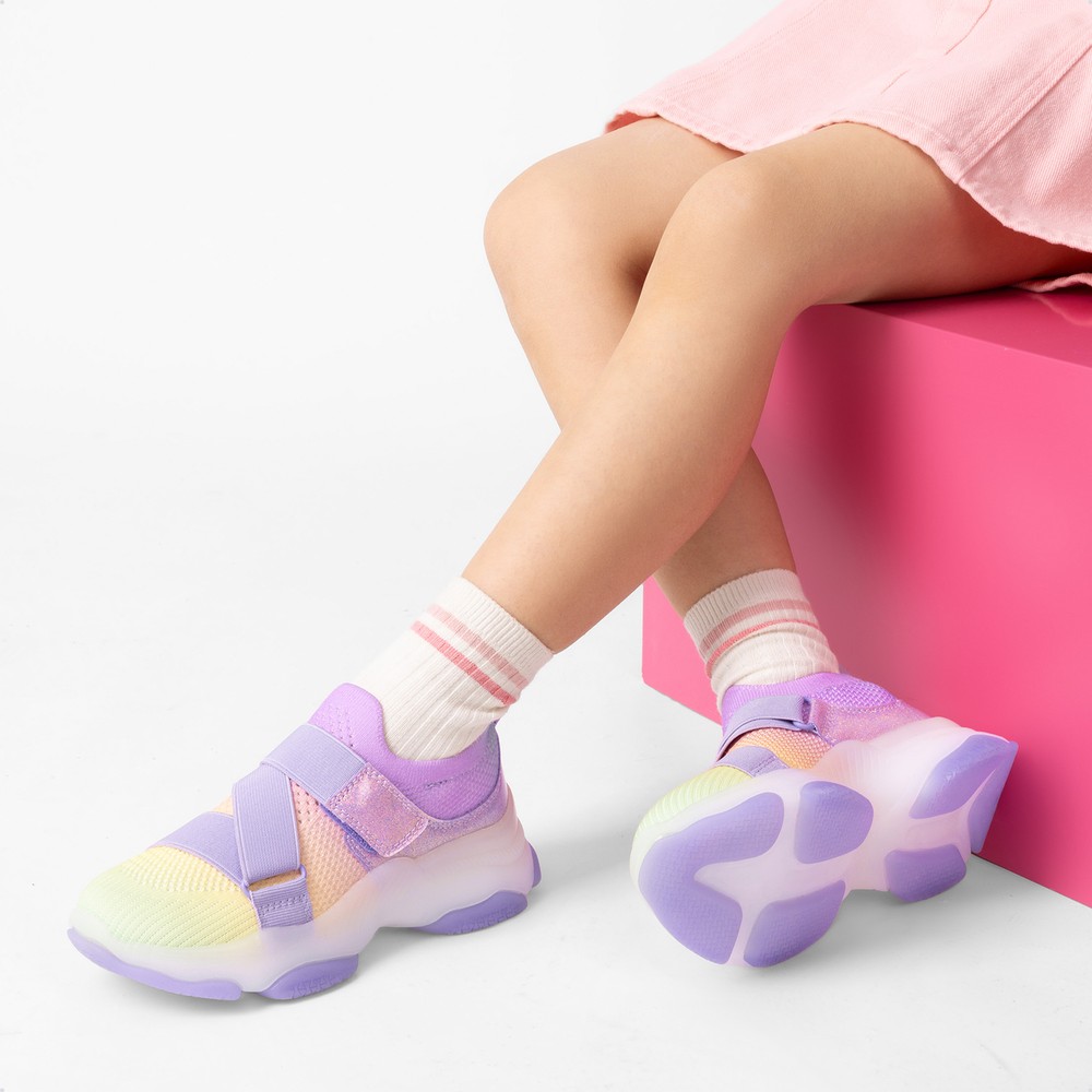 US Kids Sneakers Girls Slip-On Shoes Z-Strap Colorful Jelly Sole Walking Shoes