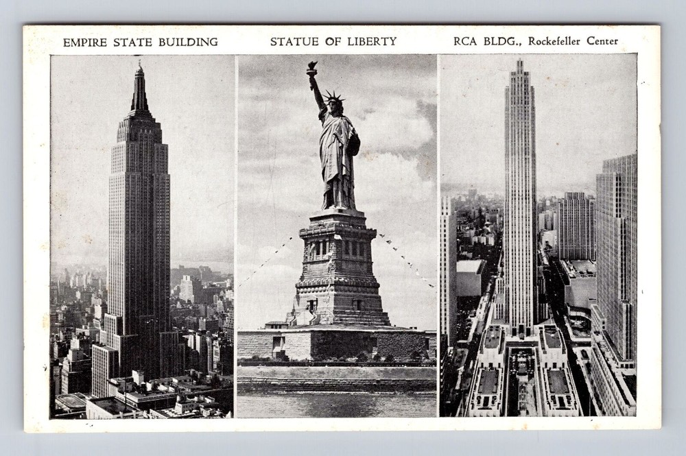 Explore NYC’s Empire State Building and Statue of Liberty in Vintage Postcard Style