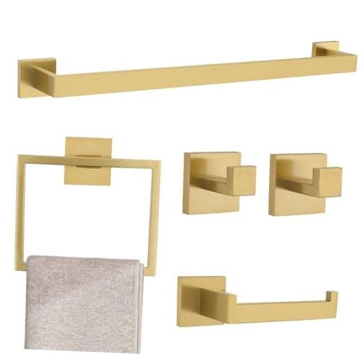 Brushed Gold 5-Piece Bathroom Hardware Set with 23.6 Inch Towel Bar