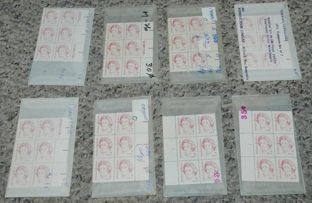 Unused Stamp lot 8 Scott #1850 Abraham Baldwin 7 cent Plate Blocks