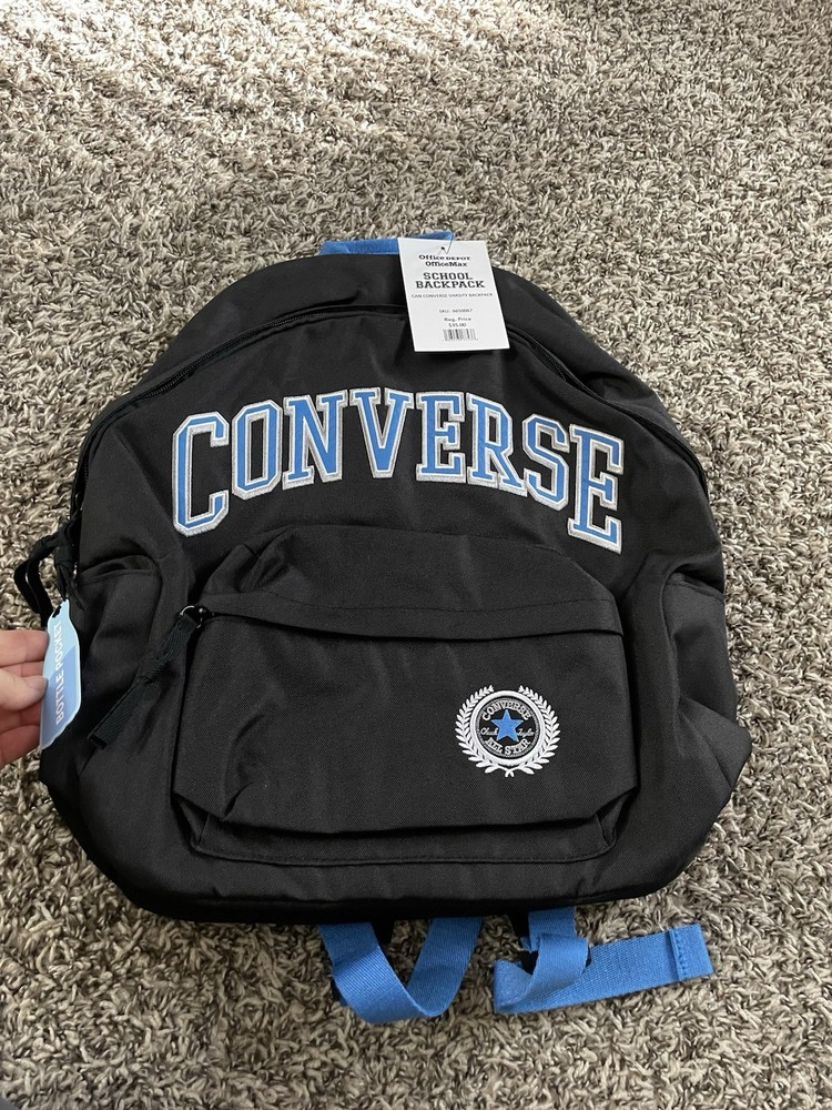 New NWT Converse Black & Blue Varsity Backpack with Padded Laptop Pocket for School