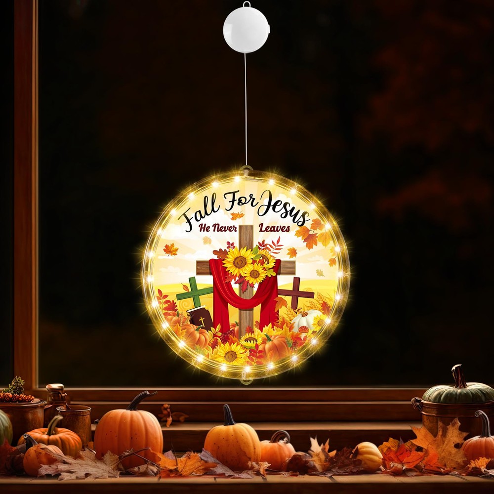 Thanksgiving Window Light Decor Fall for Jesus Never Leaves Thanksgiving