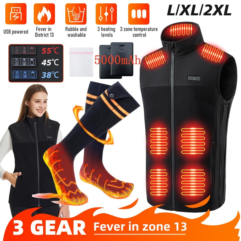 Electric Heated Vest with 13 Zones & Socks - 10000mAh Battery