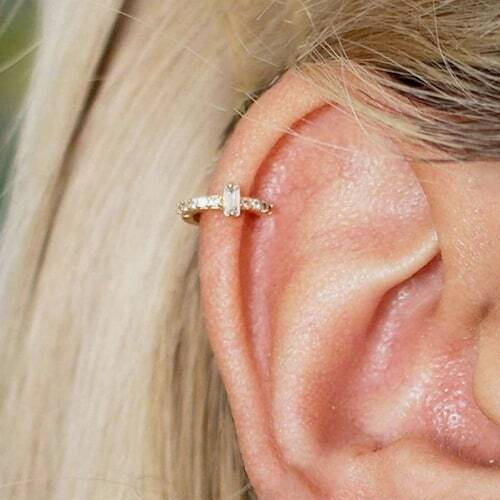 14k Yellow Gold Moissanite Helix Hoop Earrings for Cartilage